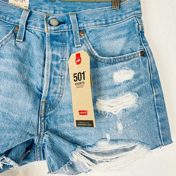 NEW Levi’s Premium 501 High Rise Distressed Shorts - Picture 5 of 12